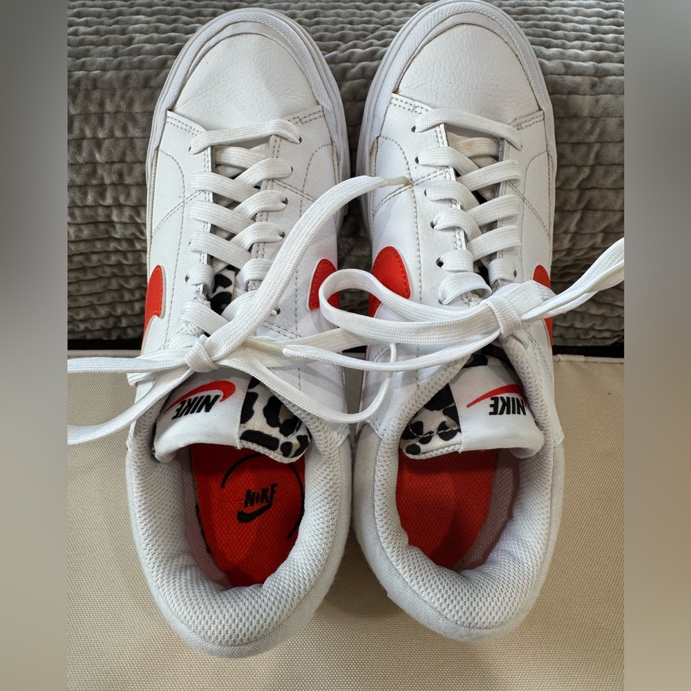 Nike Women's Court Legacy Lift White and Orange Leopard Platform Sneakers size 8 - Picture 11 of 14